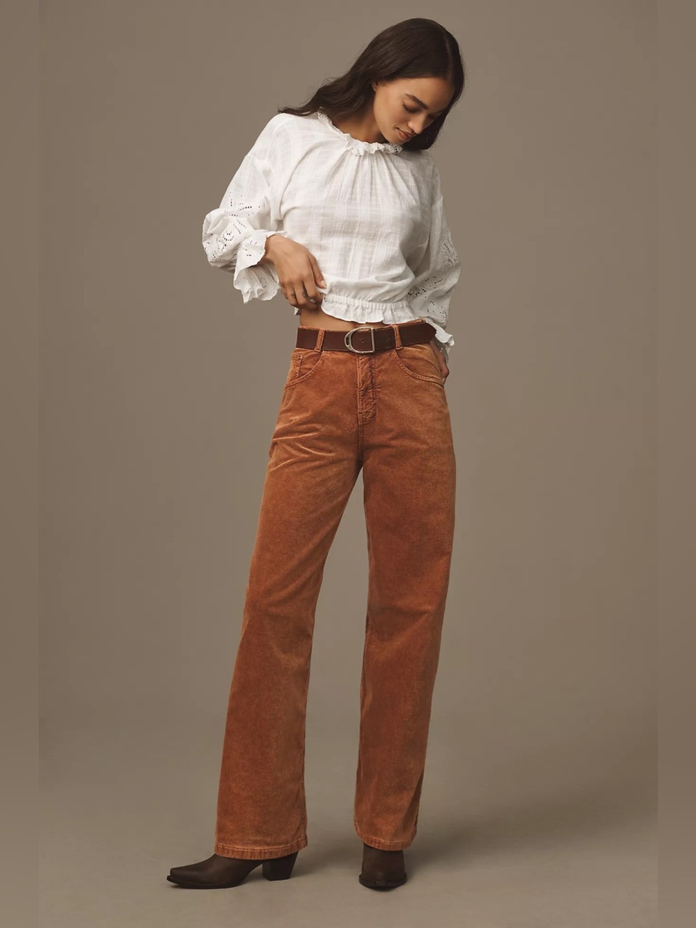 Anthropologie Pilcro Corduroy Relaxed Wide-Leg Pants Copper